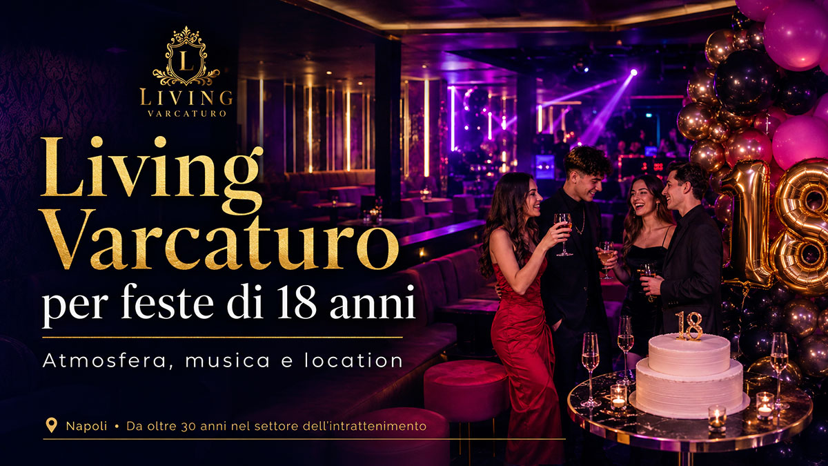 Living Varcaturo per festa di 18 anni a Napoli con sala elegante, luci e musica